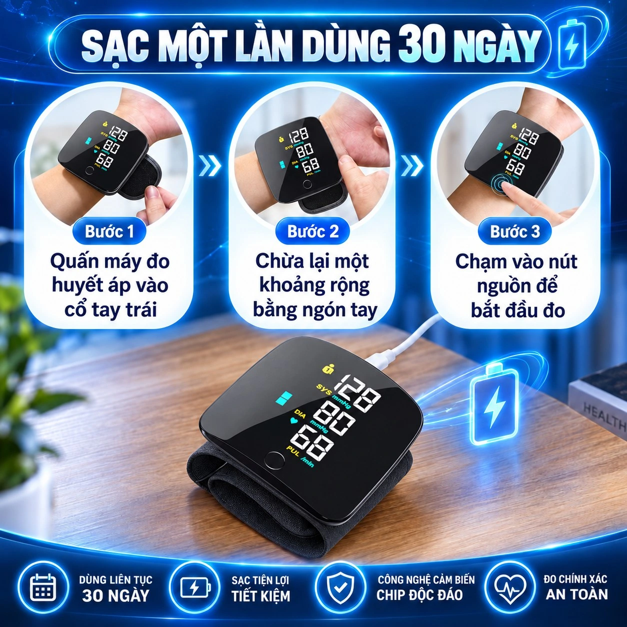 Hướng dẫn sạc và sử dụng máy đo huyết áp E-Besting